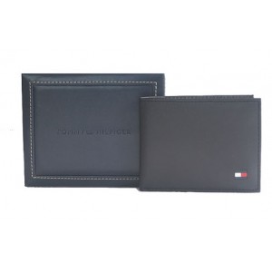Tommy Hilfiger Men's Leather Cambridge Passcase Wallet with Removable Card Holder- Black